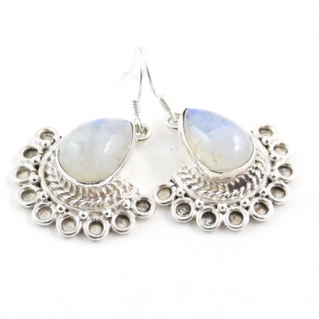 Antique design pure silver rainbow moonstone handcrafted teardrop earrings